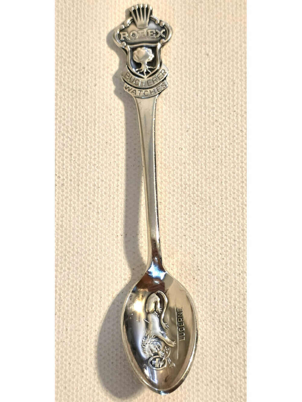 VTG Rolex Bucherer Lucerne Switzerland Silver Plated Souvenir Spoon Lion B100 12